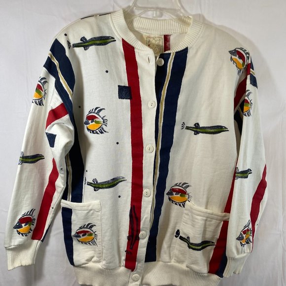 Play Alegre Nautical Print Ivory Long Sleeve Cardigan Sweater EUC Women One Size - Picture 14 of 14